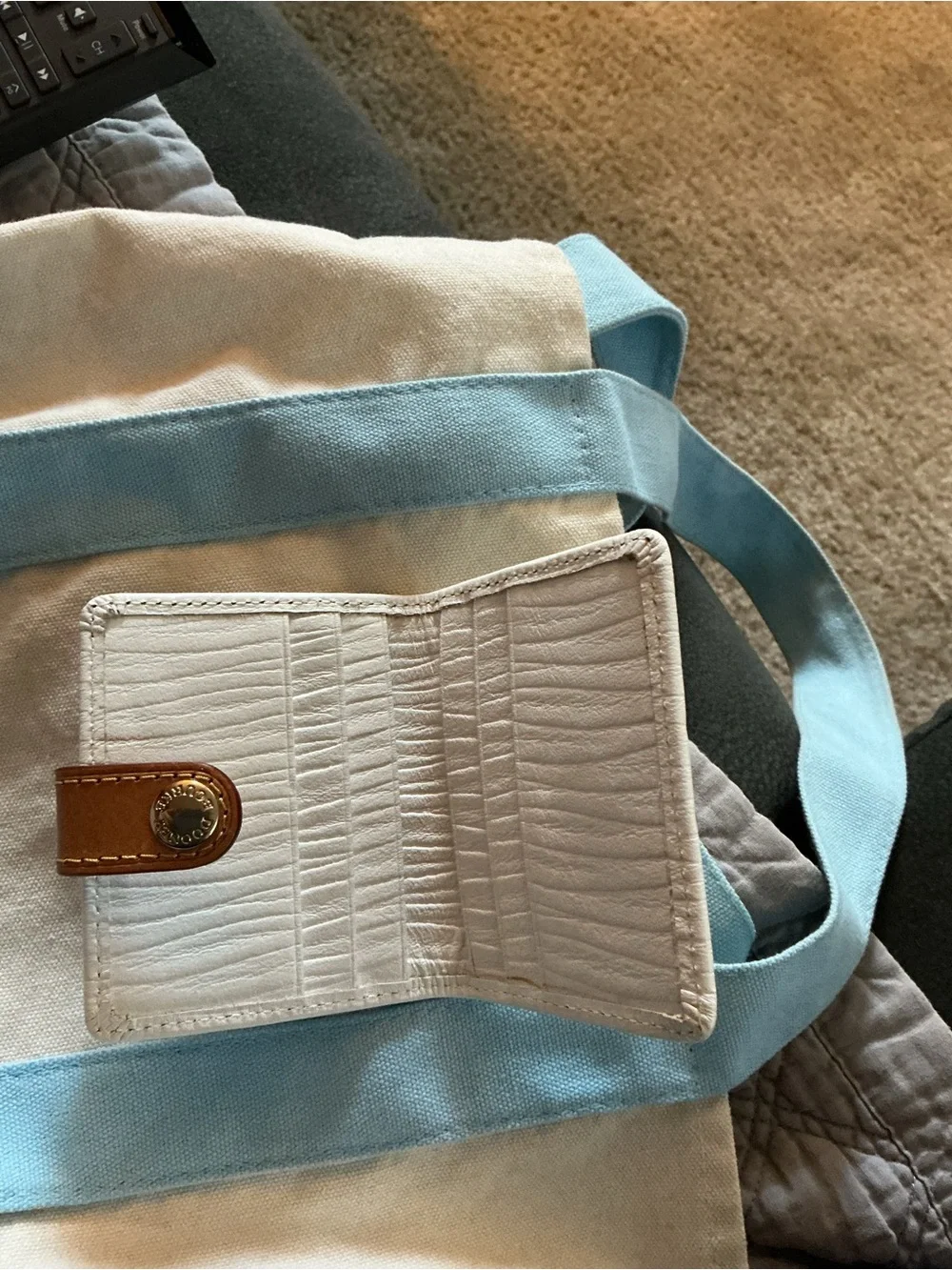 Dooney & Bourke White Leather Wallet with Tan Snap and Gold Hardware